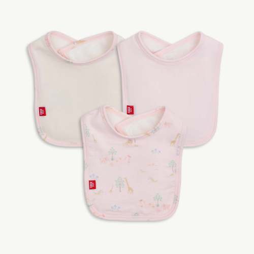 pink serene safari modal magnetic stay dry infant bib 3-pack – Magnetic Me
