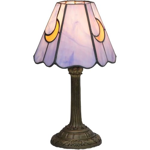 Tiffany Table Lamps, 7.5 Inch Purple Moon Style Stained Glass Lamp Handmade Vintage Art Home Decor Reading Desk Lights for Bedside Bedroom Living Room Office