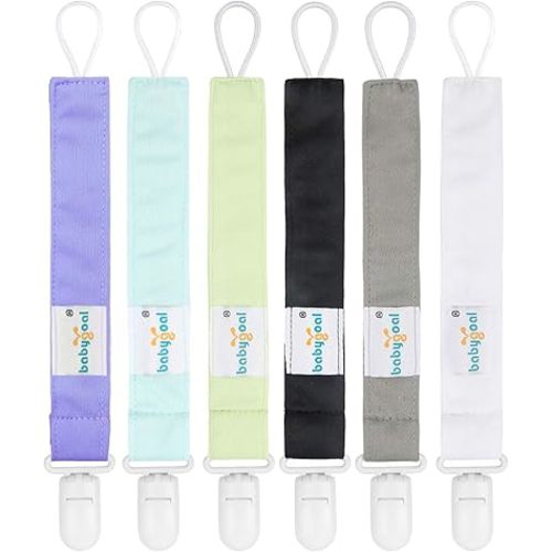 Babygoal Solid Color Pacifier Clips, 6 Pack Binky Paci Holder Clips and Leash for Boys and Girls Fits for Most Pacifier, Binkie Styles & Baby Teethers & Toys and Gift 6PS15