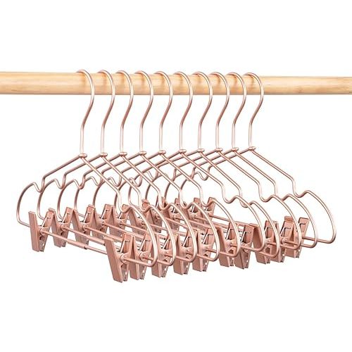 Metal Hangers Baby Clothes 12.5" Rose Gold Clips Hanger Children Kids Pants Hanger Display and Storage (30)