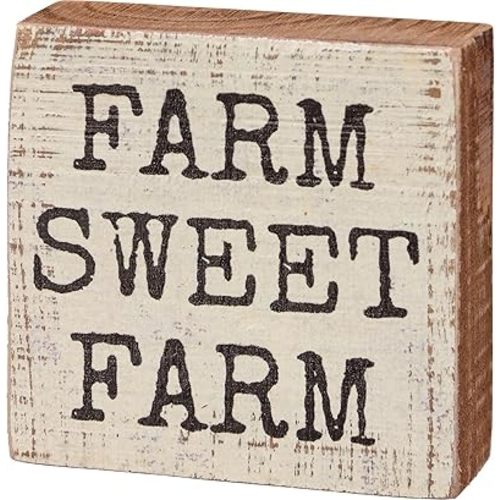 Primitives By Kathy 113971 Farm Sweet Farm Block Sign, 3-inch Square