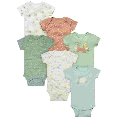 Gerber Baby Neutral 6-Pack Short Sleeve Bodysuits, Sizes Newborn - 18 Months