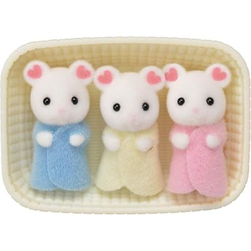 Calico Critters Marshmallow Mouse Triplets - Adorable Set of 3 Baby Mice with Removable Clothing and Accessories