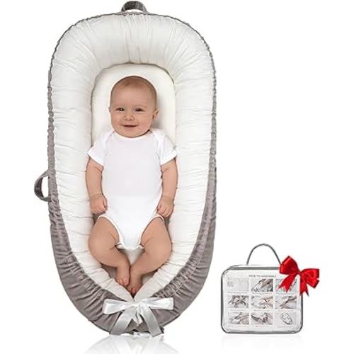 Baby Lounger | Organic Cotton Infant Lounger | Reversible, Adjustable & Portable Floor Lounger | Soft, Breathable, Washable Cover
