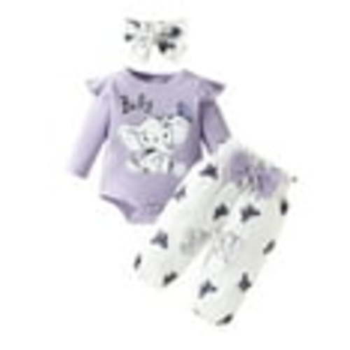 Durtebeua Baby Girl Fall Clothes Baby Girls Clothes Baby Girls 3PCS Outfits Long Sleeve Floral Tops Dress Set Baby Girls Fall Clothes Set Purple,6-9 Months