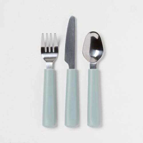 Kids' 3pc Stainless Steel Flatware Set Green - Pillowfort™: Toddler Utensils, Dishwasher-safe