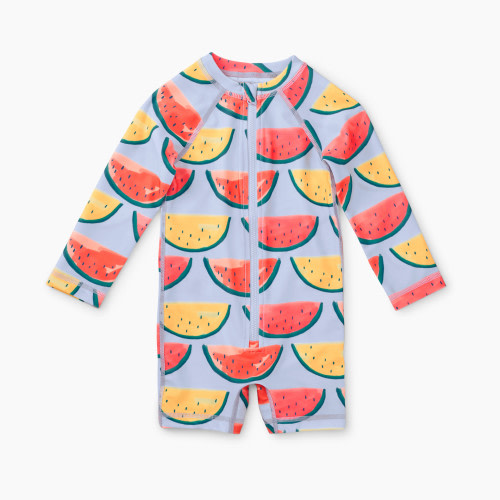 Tea Collection Rash Guard Baby Swimsuit - Painted Watermelons, 6-9 M