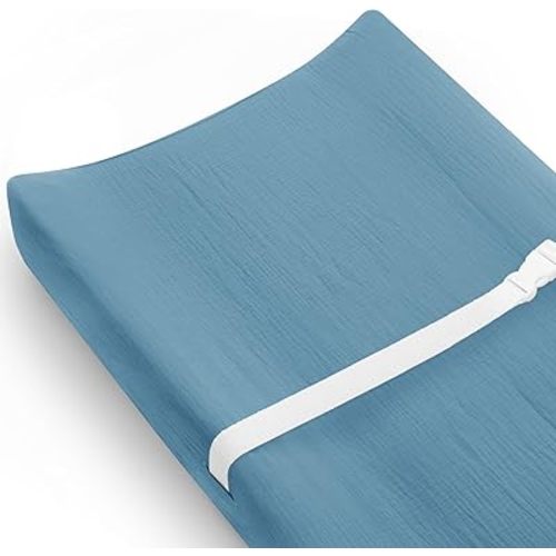 Changing Pad Cover for Baby Girls Boys, Muslin Changing Table Pad Covers with Boho Style, Neutral Color Soft and Breathable (Blue)