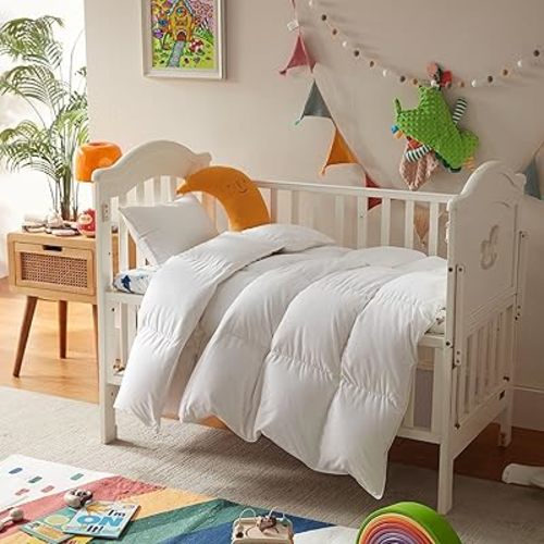 Three Geese Lightweight Toddler Comforter, All Season Down Blanket for Kids, 41x48 Inch White Duvet Insert with Soft Cotton Blend Fabric