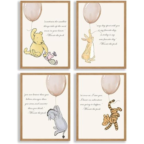 ZsaTuiy 4PCS Nursery Baby Stuff - Winnie Nursery Decor Posters - Classic Winnie the Pooh Wall Decor
