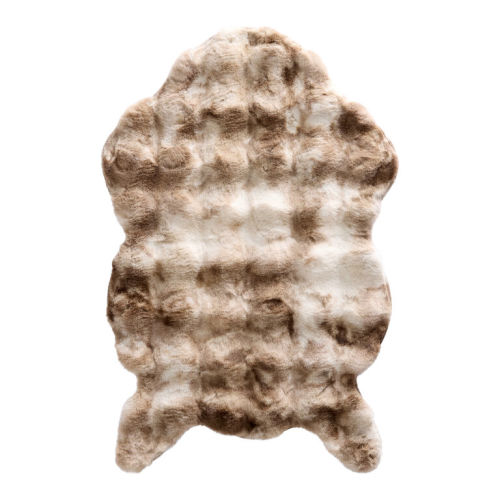 Mocha Brown and Cream Faux Fur Machine Washable Area Rug