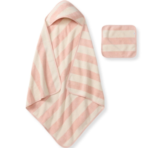 Organic Cotton Rugby Stripe Woven Terry Towel Pink Sand