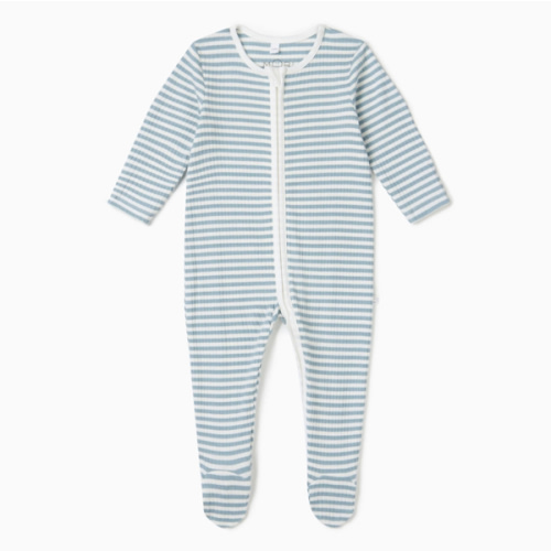 Sea Stripe Ribbed Clever Zip Footed Baby Pajamas