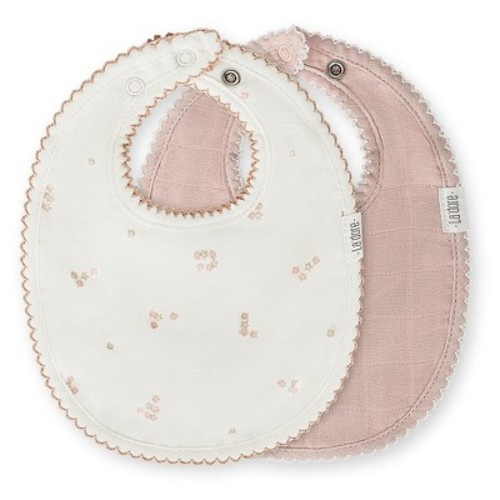 Muslin Baby Bibs | Soft Cotton Teething Bibs for Infant Drips, Drools & Feedings | Waterproof, Adjustable Fit for Newborn Baby | 2 Pack (Multicolor), Color: Mini flower blush