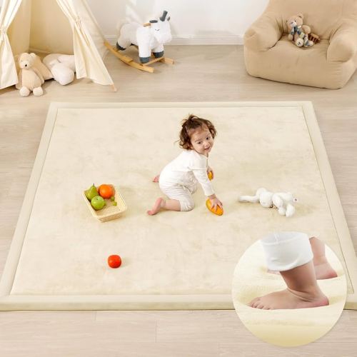 1.3" Thick Baby Play Mat for Floor Playpen, 71x59 Large Foam Tummy Time Mat, Padded Support Soft Plush Nursery Rug for Infant Kids Toddler Crawling Kick Activity (Ivory)