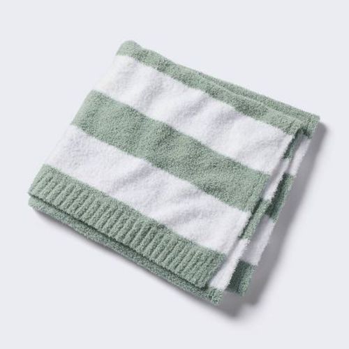 Chenille Stripe Baby Blanket - Green And White Stripe - Cloud Island™
