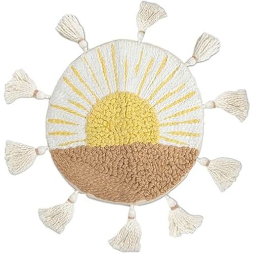 Crane Baby Pillow, Decorative Round Pillow for Nursery and Toddler Rooms, Sunshine, 12" x 12"