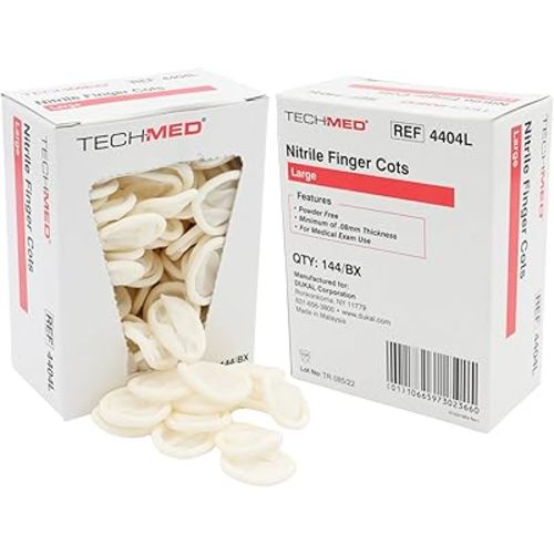 Dukal TEC 4404L Tech-Med Nitrile Finger Cot, Large, 0.08 mm Thickness (Pack of 144)