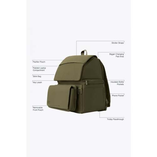 BÉIS 'The Ultimate Diaper Backpack' in Olive - Green Backpack Diaper Bag