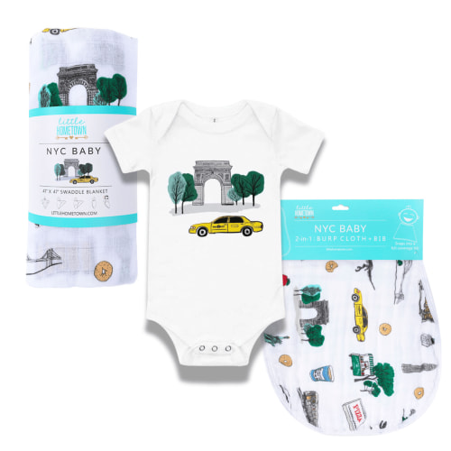 Washington Square Park NYC Baby Gift Bundle Bamboo Cotton Swaddle, Bib, Onesie