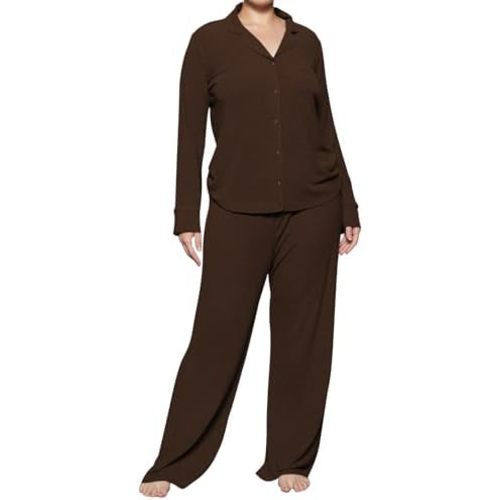 Womens Pajama Sets 2 Piece Button Down Long Sleeve Soft Knitted Sleepwear Pjs Lounge Sets Nightwear