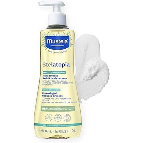 Mustela Stelatopia Eczema-Prone Skin Cleansing Oil - Baby Body Wash with Natural Avocado & Sunflower Oil - Family Skin Care Essentials - EWG Verified - Fragrance-Free & Tear Free - 16.9 fl. oz.
