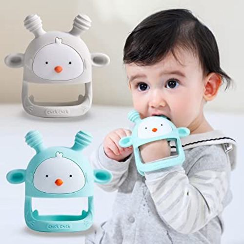 Silicone Baby Teething Toy Never Drop Infants Toys Baby Teether Infant Rattling Teether Soothing Pacifier Teething Toys for Babies 6-12 Months BPA Free 2 Pack Grey&Green