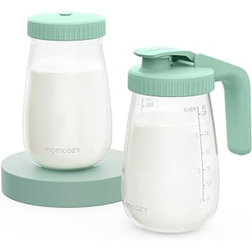 Momcozy Glass Breast Milk Pitcher, Milk Storage Container with Flat Lid & Handle Lid, Wide Mouth Leak-Resistant, Baby Formula Pitcher, Heat & Cold Resistant, 2 PCS, 32OZ Each (64OZ Total)