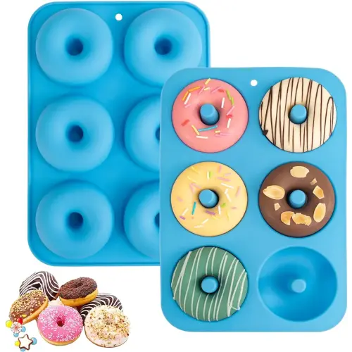 Silicone Donut Mold for 6 Doughnuts, Set of 2. Food Grade LFGB Silicone Bagels Baking Pan, Non-Stick, Dishwasher Safe, Heat Resistant and Microwave Safe(Blue)
