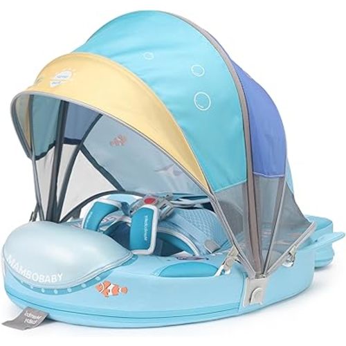 2025 New Upgrade Mambobaby Float with UPF 50+ Sun Protection Canopy Big Buoyancy Non-Inflatable Solid Baby Swim Pool Float for Ages 3-24 Months(Submarine Style)
