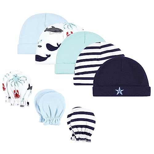 Hudson Baby Unisex Baby Cotton Cap and Scratch Mitten Set