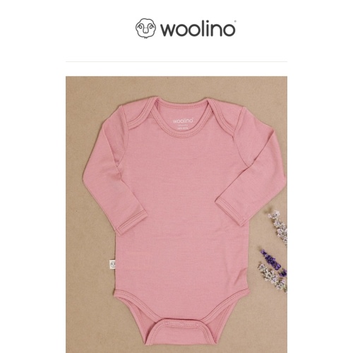 Baby Bodysuit, Long Sleeve, Merino Wool, Blush