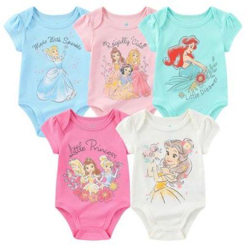 Disney Baby Girl's Princesses Snow White, Cinderella, Belle, Ariel, Aurora 5 Piece Graphic Printed Bodysuit Creeper - Multicolor / Size 6-9M