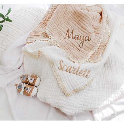 Personalized baby blanket, organic muslin blanket, baby swaddle blanket, embroidered name newborn gift, baby shower gift