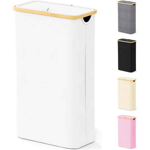 SpaceAid Slim Laundry Hamper with Lid, 65L Narrow Tall Clothes Basket Bin, White