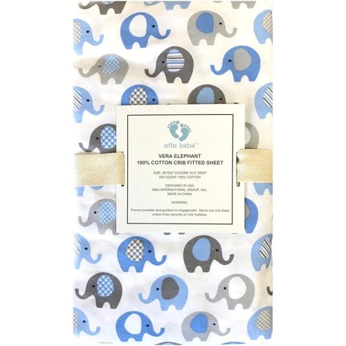 Vera Elephant 100% Pure Cotton Crib Fitted Sheet (Blue Grey)