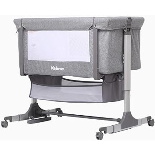 Kisdream Baby Bassinet Bedside Co-Sleeper Bed: Portable Cosleeper Crib Safe Cradle Bassinette Next to Tall Parent Bed Side Attached Cosleeping for Newborn & Infant with Adjustable Height