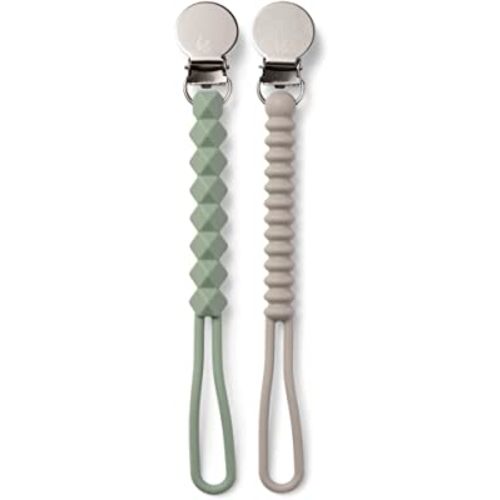 BooginHead Silicone Pacifier Clip Baby Pacifier Holder, 2-Pack, Sage & Stone