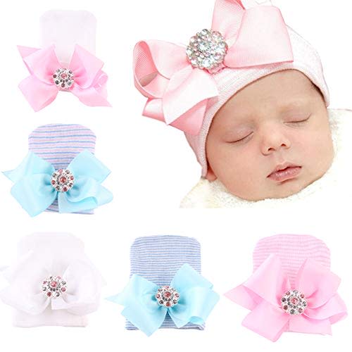 upeilxd Newborn Hospital Hat Infant Baby Hat Caps with Bow Soft Cute Nursery Beanie Hat