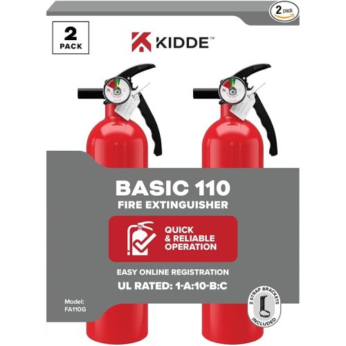 Kidde Basic 110 Fire Extinguisher for Home, 1-A:10-B:C, FA110G, 2 Pack | Residential Multi-Purpose Extinguisher for Small Common Household Fires, 2.5 lb. Dry Chemical