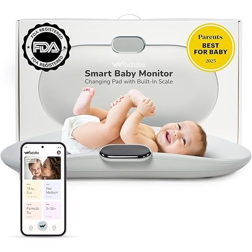 Woddle Multifunctional Smart Baby Changing Pad with Medical Grade Scale for Critical Weight Monitoring + AI App, Noise Machine, Warmer, Night Light, Touchscreen Tracker, All-in-One
