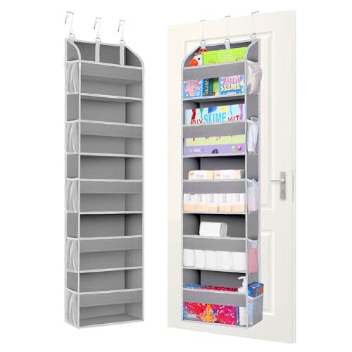 TAHAVICE 1 Pack Over The Door Storage Organizer with 5 Pockets 10 Mesh Side Pockets, 44 lbs Weight Capacity Door Hanging Organizers and Storage for Bedroom,Bathroom,Nursery,Pantry,Dorm(Light Gray)