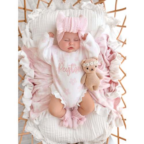 Flower pattern frill leg baby romper