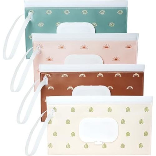 4 Pack Wipes Dispenser, ON The GO, Seposeve Portable Baby Wipe Case, Refillable Baby Wipes Container, Wipe Holder, Keeps Wipes Fresh, Reusable Wet Wipe Pouch for Outdoor Outing, Camping, Hiking.