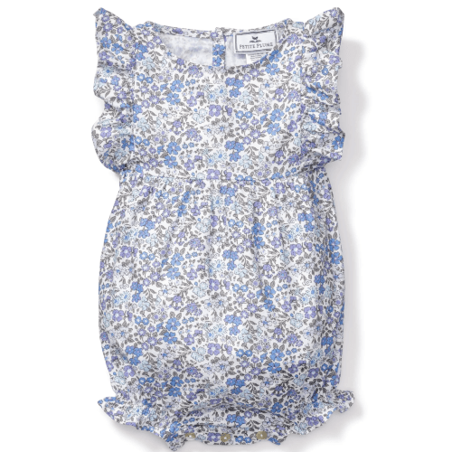 Baby's Twill Ruffled Romper in Fleur D'Azur