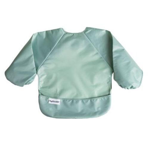 Tiny Twinkle Mess-Proof/Waterproof Long-Sleeve Baby Bib, Machine Washable Smock for Eating (Checkers Sage, Small 6-24 Months)