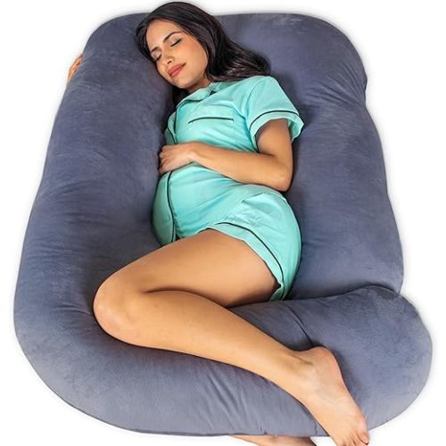 Pharmedoc Pregnancy Pillows, U-Shape Full Body Pillow -Removable Cover Jumbo Size - Gray - Pregnancy Pillows for Sleeping - Body Pillows for Adults, Maternity Pillow and Pregnancy Must Haves