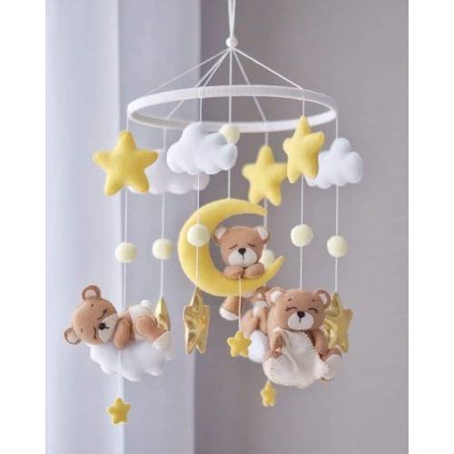 Baby mobile, bear nursery mobile, Sleeping bear mobile, Baby bear nursery cot, baby shower, baby nursery, baby room decor, babyshower