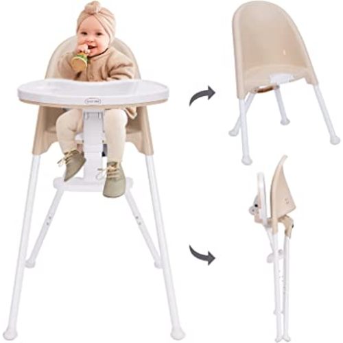 HAN-MM High Chair Folding,One Click fold,Save Space, Detachable Double Tray, Infant Chair, Car Traveling, 3 in 1 Convertible, 3-Point Harness, Adjustable Footrest, Non-Slip Feet, Adjustable Legs
