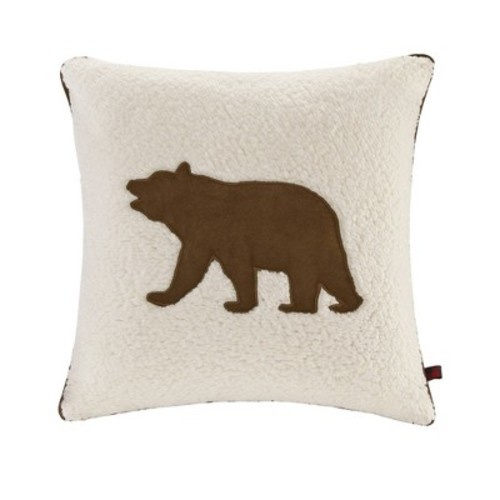 18"x18" Bear Berber Square Throw Pillow White - Woolrich: Faux Suede, Rustic Decor, Indoor
